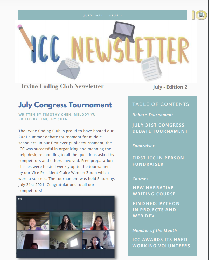 ICC 2021 July Newsletter